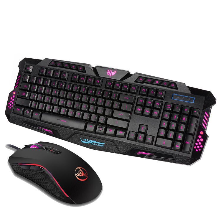 J20 LED Mouse and Keyboard Set, 3200 DPI Wired Gaming Mouse, Wired Three-Color Backlit Keyboard