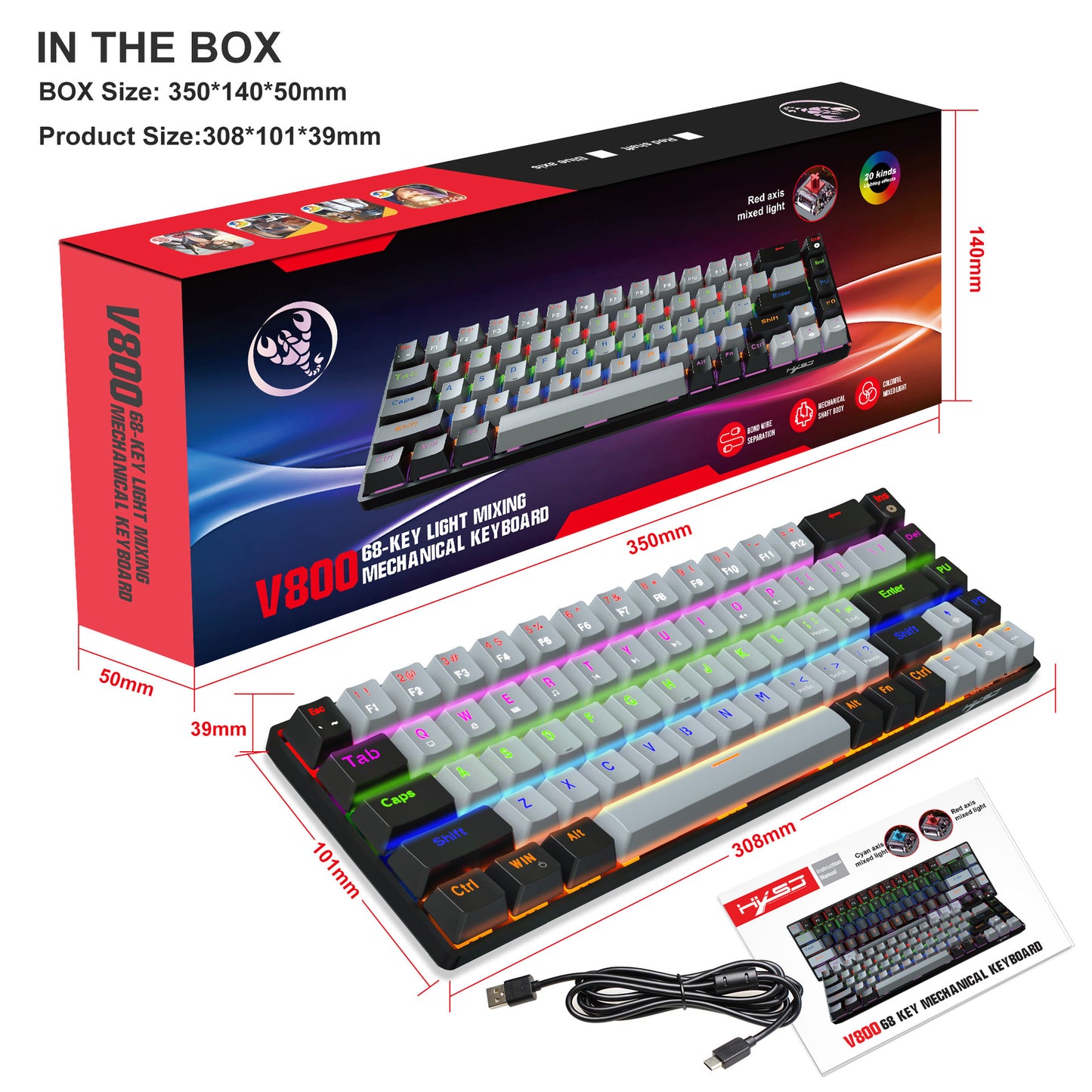 87-Key Wired Mechanical Keyboard, Red Switches, E-Sports And Office Use, Hot-Swappable, 20+ White Lighting Modes