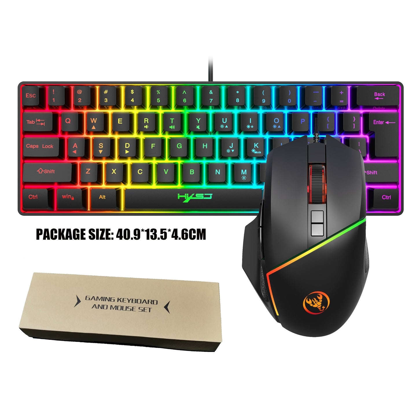 New 61 Keys Wired Luminous Keyboard Set, RGB Hole Gaming Mouse, Office And Gaming