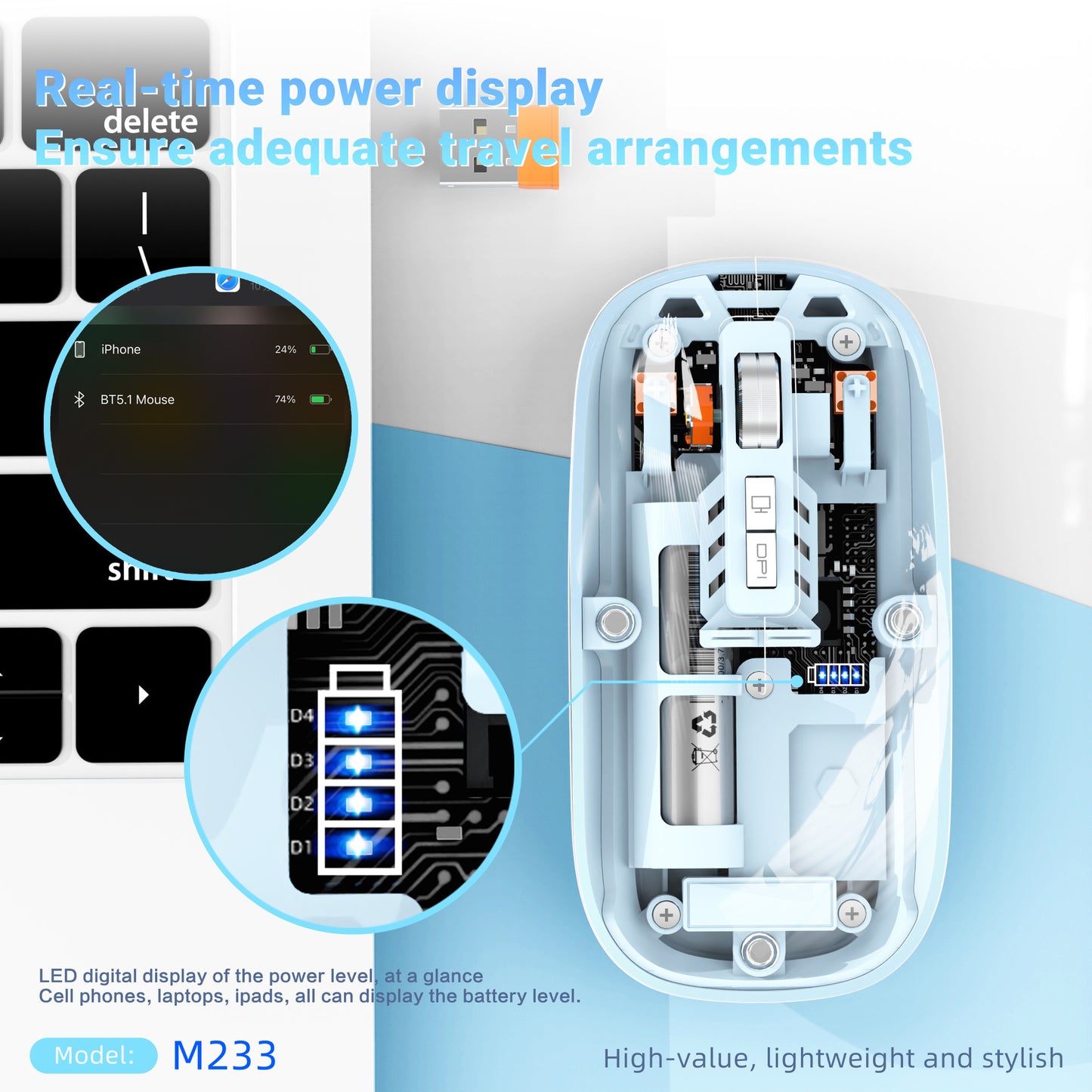 Tri-mode Transparent Mouse, 2.4G Wireless & BT5.1, Rechargeable with 500mAh Lithium Battery, Silent Design