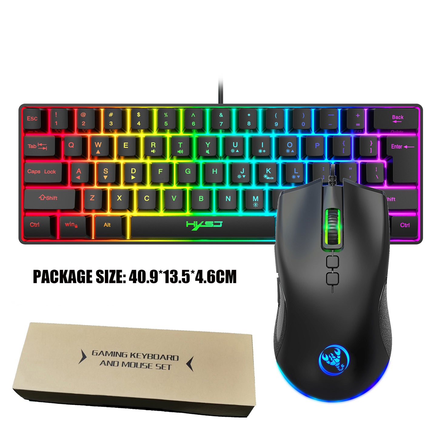 New 61 Keys Wired Luminous Keyboard Set, RGB Hole Gaming Mouse, Office And Gaming