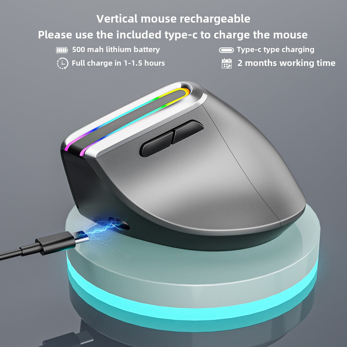 Wireless Bluetooth 3-Mode Vertical Mouse With Charging And RGB Luminous Ergonomics