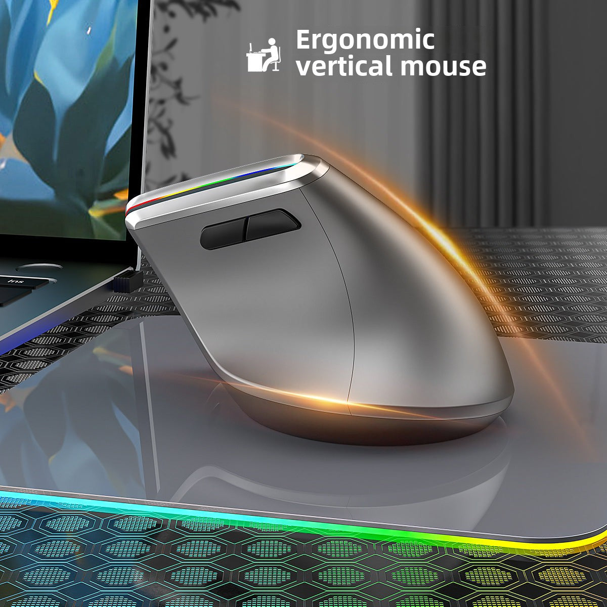 Wireless Bluetooth 3-Mode Vertical Mouse With Charging And RGB Luminous Ergonomics