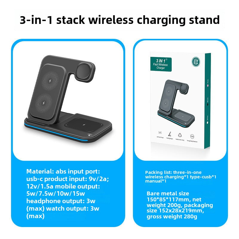 Popular Magnetic 3-in-1 Wireless Charger, Desktop Multi-Functional Folding Wireless Charging Phone Holder For Apple