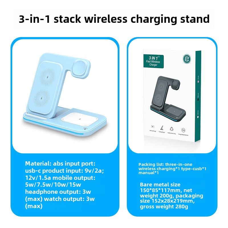 Popular Magnetic 3-in-1 Wireless Charger, Desktop Multi-Functional Folding Wireless Charging Phone Holder For Apple