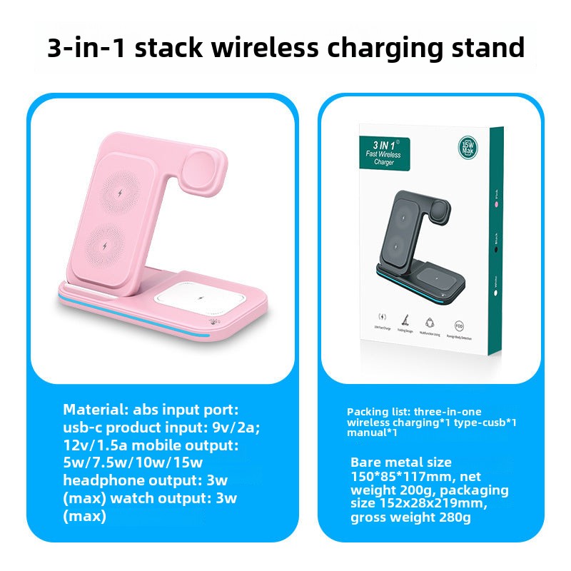 Popular Magnetic 3-in-1 Wireless Charger, Desktop Multi-Functional Folding Wireless Charging Phone Holder For Apple